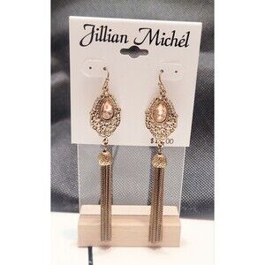 Jillian Michel Earrings Long Tassel Goldtone 3.5 In Height
